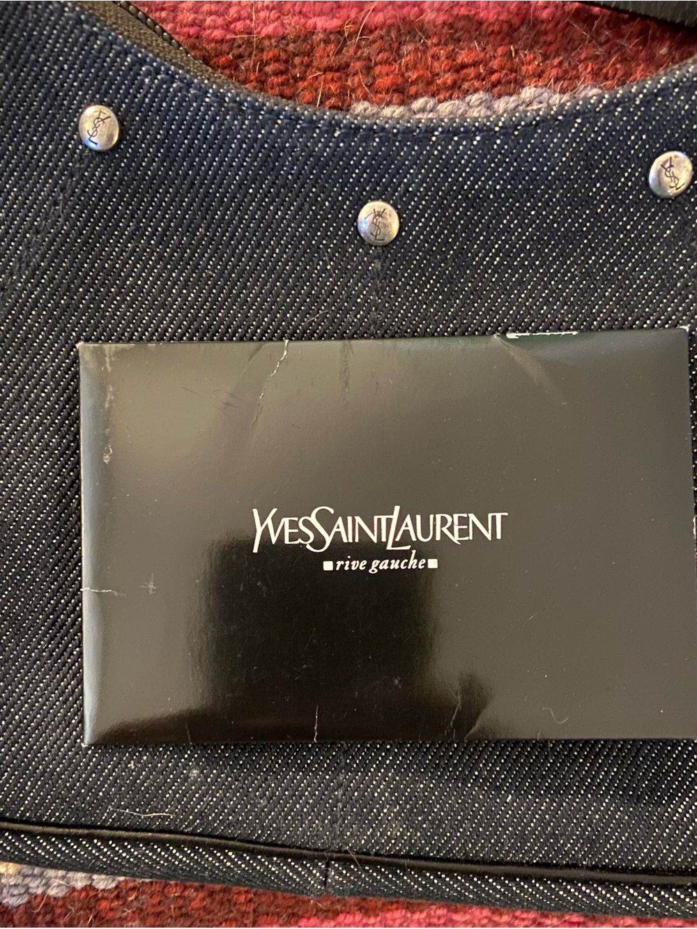 Yves Saint Laurent Black Denim Shoulder Bag with Silver Stud Accents - Picture 4 of 9